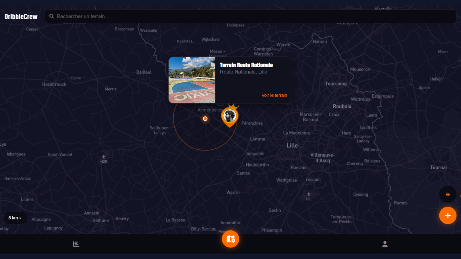 DribbleCrew : carte des terrains